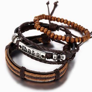 Men's Brown Hope Wristbands Rope Adjustable Straps Elastic Beaded Bracelets